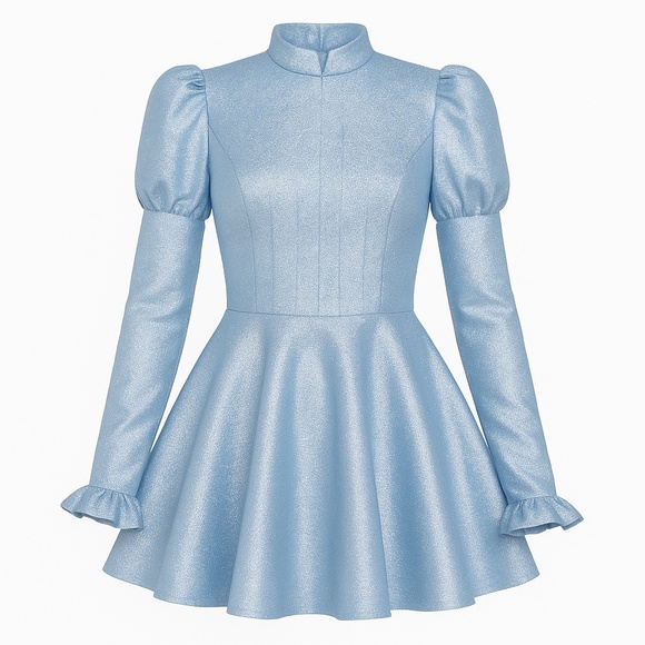Dolls Kill Astrid Mini Dress | Glitter Blue Party Gothic Skater Dress (S) - Picture 9 of 14